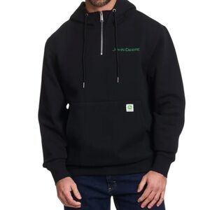 John Deere Men's Quarter Zip Hoodie/Black/Size:Large